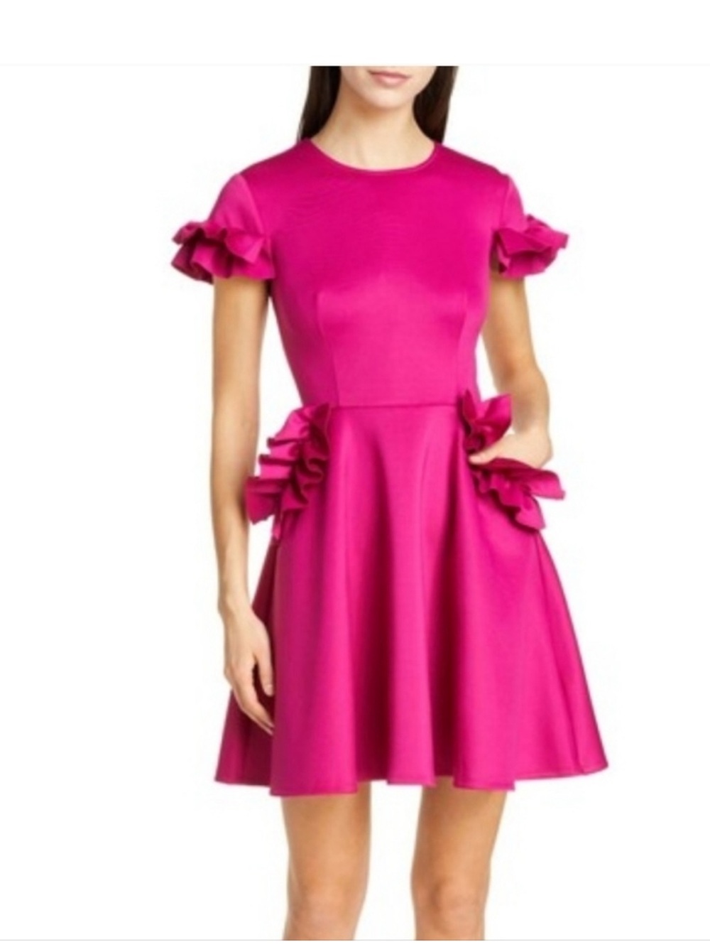 Ted Baker London Hot Pink Ruffle Pocket Fit-and-Flare Dress